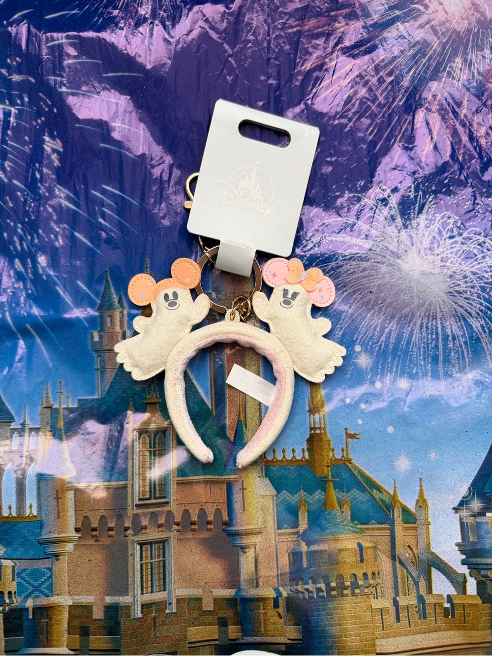 Disney Kids Pink and Cream Minnie Ghost Headband Keychain